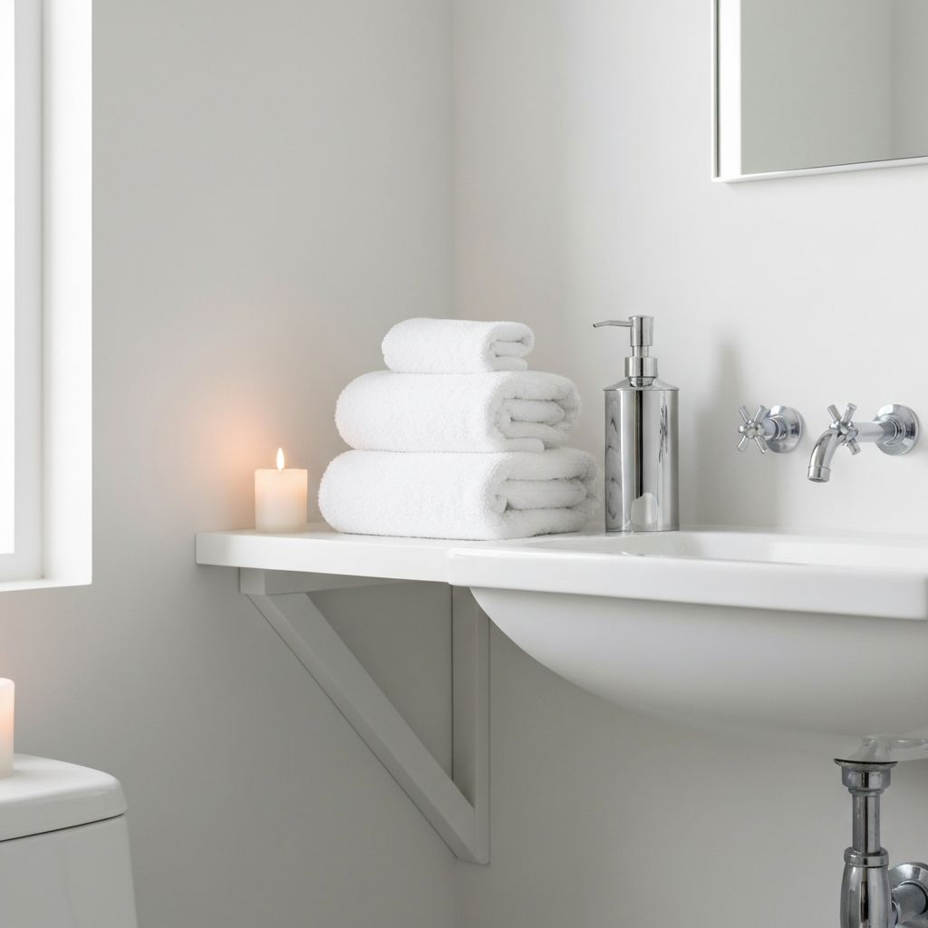 Rent og stilfullt bad med nye håndklær, elegant såpe og stearinlys for spa-følelse