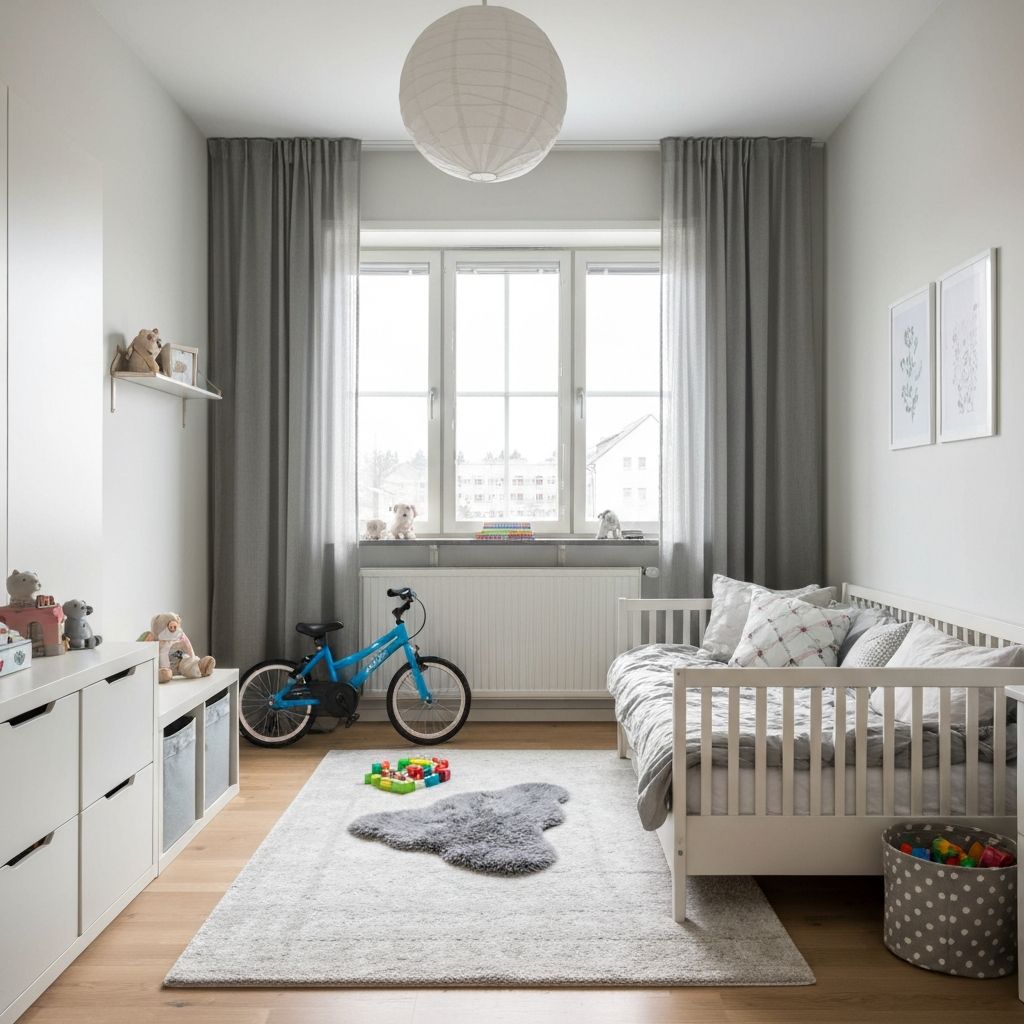 Koselig barnerom innredet for å vise boligens potensial for barnefamilier